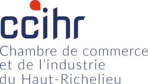 logo vertical de la chambre de commerce et de l'industrie du haut-richelieu avec bulle rouge