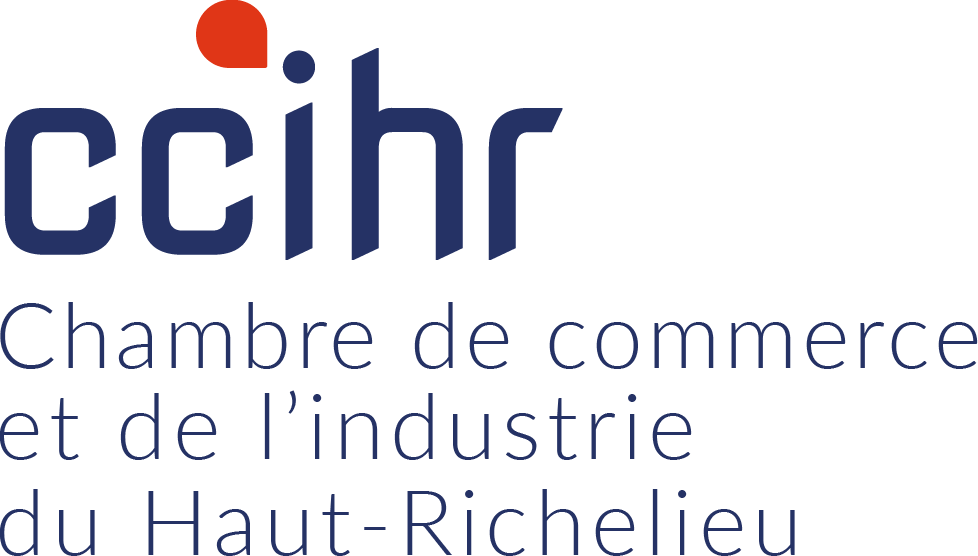 logo vertical de la chambre de commerce et de l'industrie du haut-richelieu avec bulle rouge